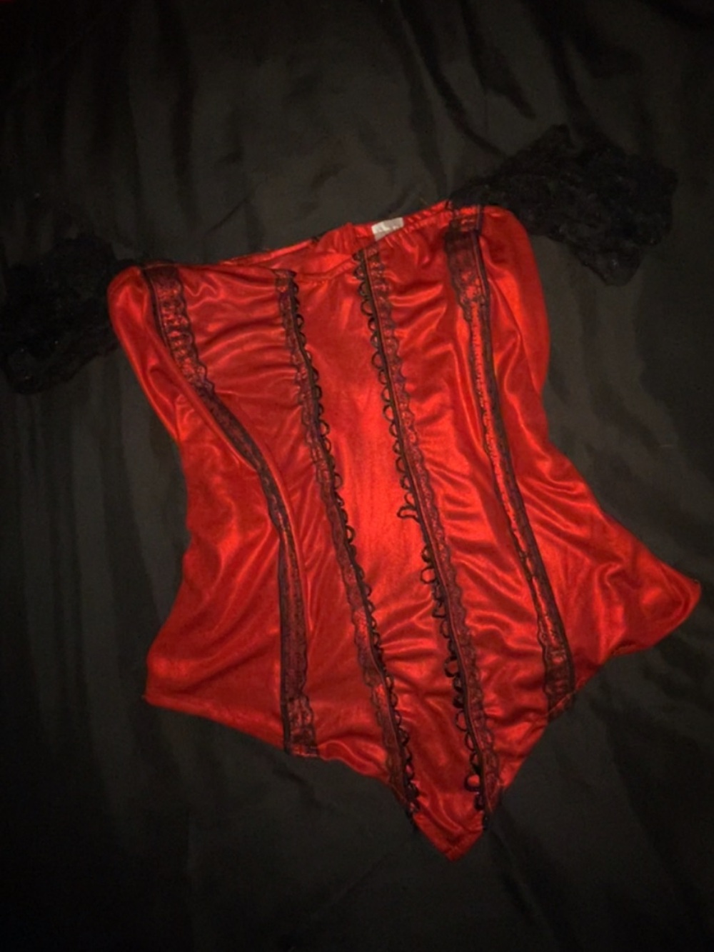 Red Satin Lace-Trim Bustier Corset Top - Women Intimates